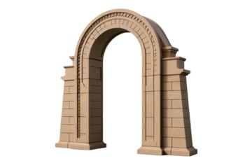 Stone arch gate isolated on white background for ancient architecture and historic design themes
