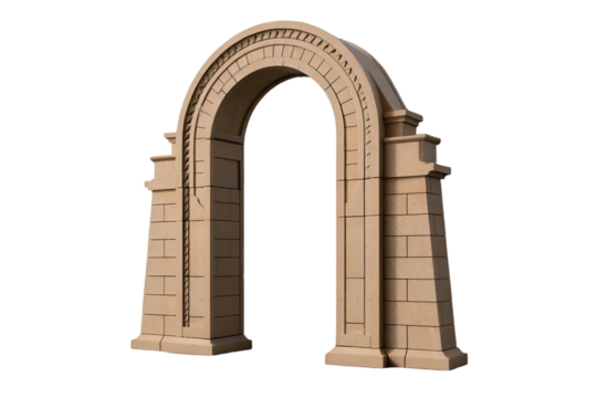 Stone arch gate isolated on white background for ancient architecture and historic design themes
