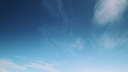 Time lapse. A Clear and Bright Blue Sky adorned with Wispy Clouds This scene feels serene and...