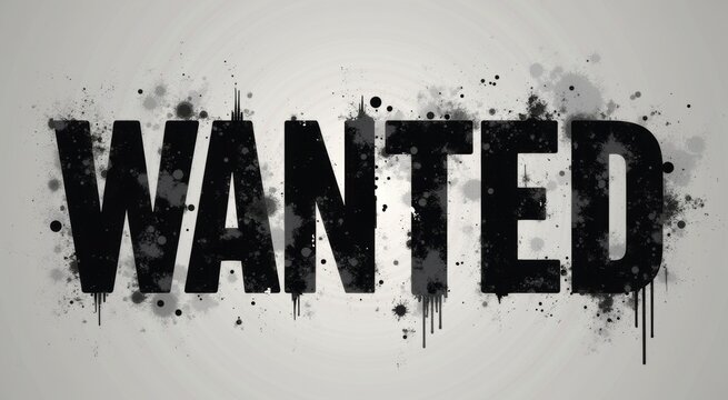 Wanted black and white sign with a splattered background