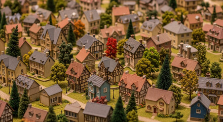 Miniature village model town small houses tiny buildings detailed diorama scene