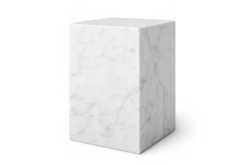 Realistic white marble cube isolated on transparent background, perfect for displaying products or creating architectural visualizations