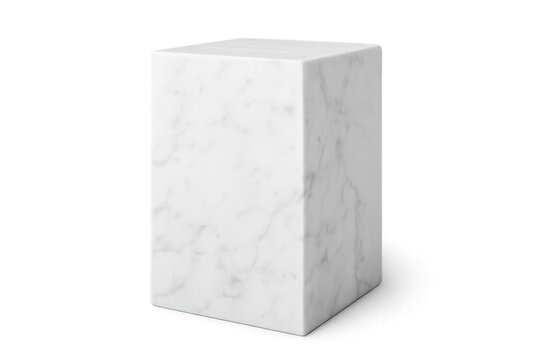 Realistic white marble cube isolated on transparent background, perfect for displaying products or creating architectural visualizations