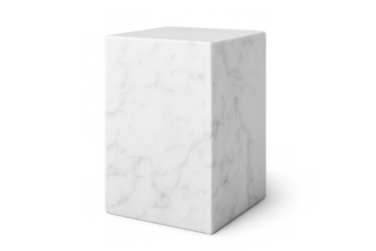 Realistic white marble cube isolated on transparent background, perfect for displaying products or creating architectural visualizations - Powered by Adobe