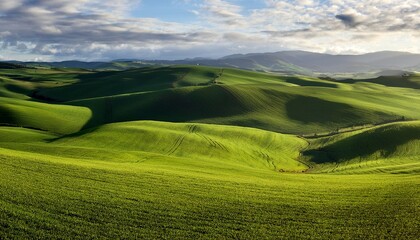 Fototapeta premium serene rolling hills a panoramic landscape of undulating green fields