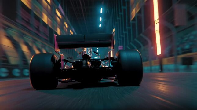 F1 car racing at High speed at night