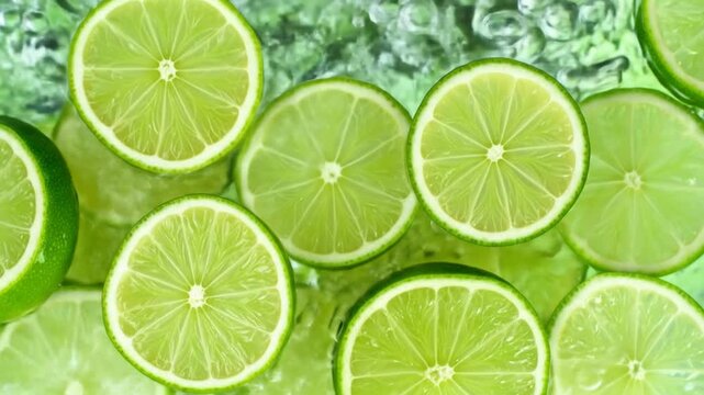 Fresh Lime Slices in Sparkling Water Splash - Vibrant Close-Up