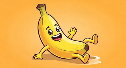 Cartoon banana character vector illustration for kids healthy food concept art