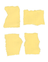 Ripped yellow paper strips arranged in a group. The different shapes and sizes give a handmade,...