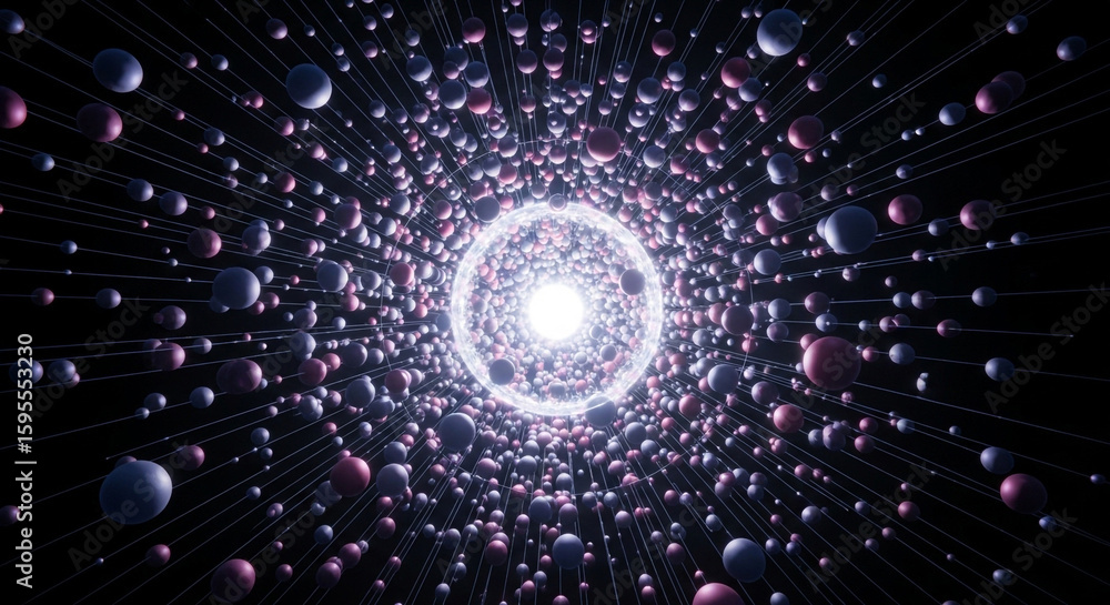 Poster abstract spheres background with light source tunnel effect wallpaper design