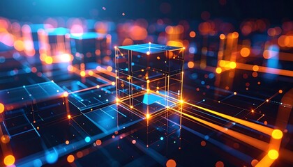 Abstract digital cityscape, vibrant network