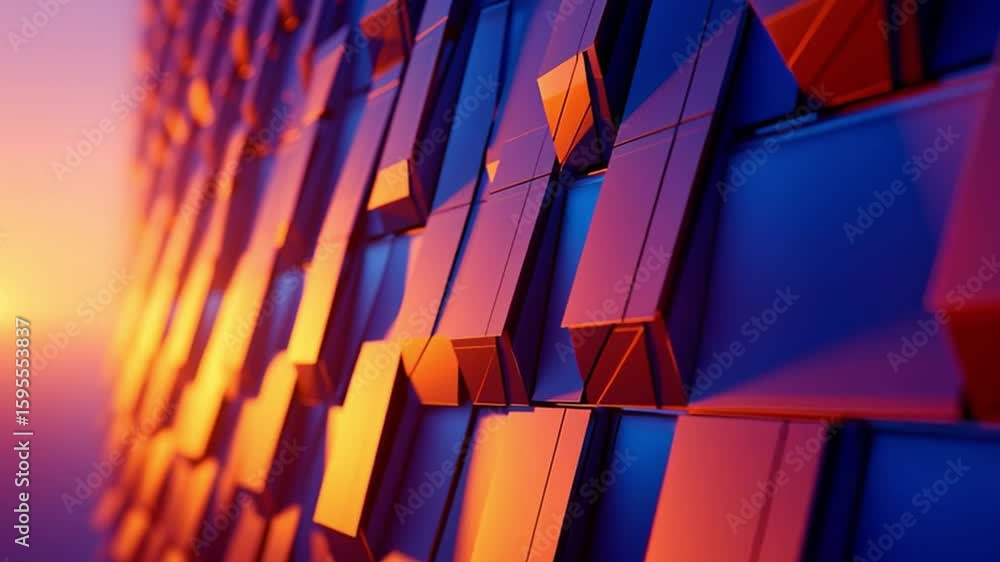Poster abstract geometric patterns with vibrant colors and reflections in a modern architectural setting