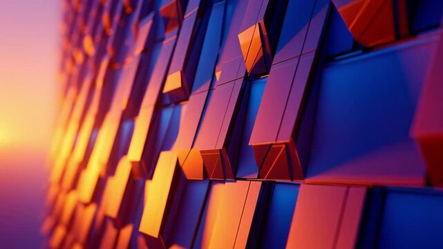 Abstract geometric patterns with vibrant colors and reflections in a modern architectural setting