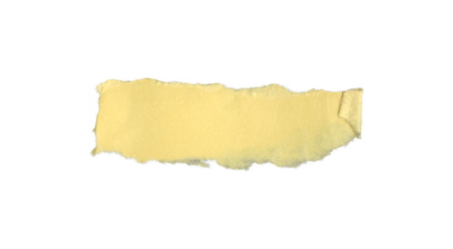 Raw-edged yellow torn paper piece. Suitable for creative posters, zines, and artistic layouts. The texture is fibrous and soft, and the color is a soft, pastel yellow