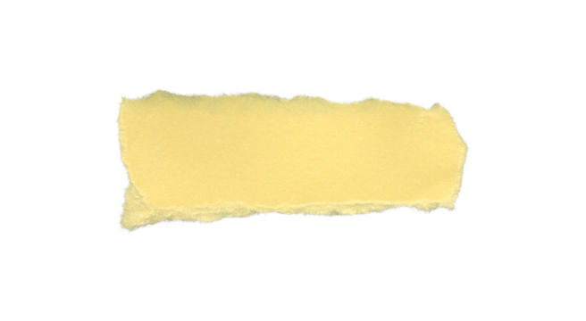 Single torn yellow paper strip with raw edge. Perfect for notes, tags, and collage art. The warm yellow hue stands out distinctly against the dark backdrop.