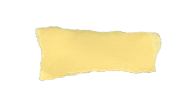 Isolated ripped yellow notepad scrap with jagged border. Suitable for creative projects like crafting, journaling, and visual storytelling.