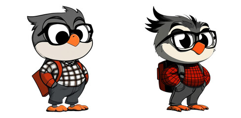 Cartoon owl characters with big eyes isolated on transparent PNG image perfect for educational materials or night-themed illustrations