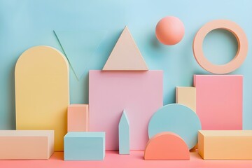 Colorful Geometric Shapes on Soft Pastel Background