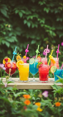 Summer party drinks with colorful straws 