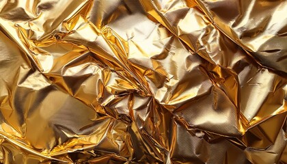 wrinkled gold foil texture with shiny metallic crumpled surface luxury abstract background and elegant reflective wallpaper