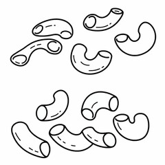 Macaroni elbow pasta – clean black and white outline illustration of pasta types

