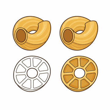 Macaroni and rotelle pasta mix &ndash; fun vector combo in outline and color

