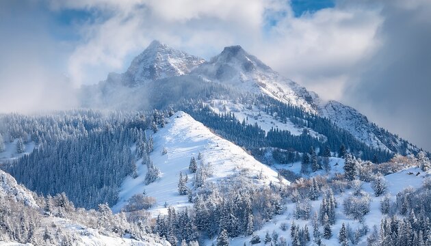 snowy mountain peak landscape in wasatch mountain range during snow storm