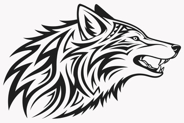 Fototapeta premium Tribal Wolf Head Vector Illustration – Black and White Wild Animal Tattoo Design Symbol