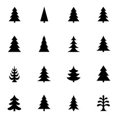 Obraz premium Collection of sixteen stylized christmas tree icons in various shapes and sizes arranged in a grid pattern