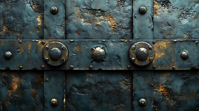 Weathered Metal Gate Texture Rustic Iron Background with Decorative Rivets - Powered by Adobe