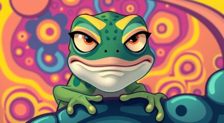 Fototapeta premium Cartoon frog with a colorful background