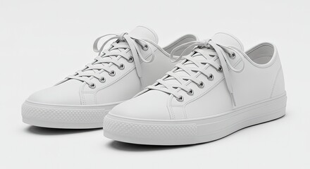 Classic White Low-Top Canvas Sneakers Isolated on Clean White Background with Copy Space