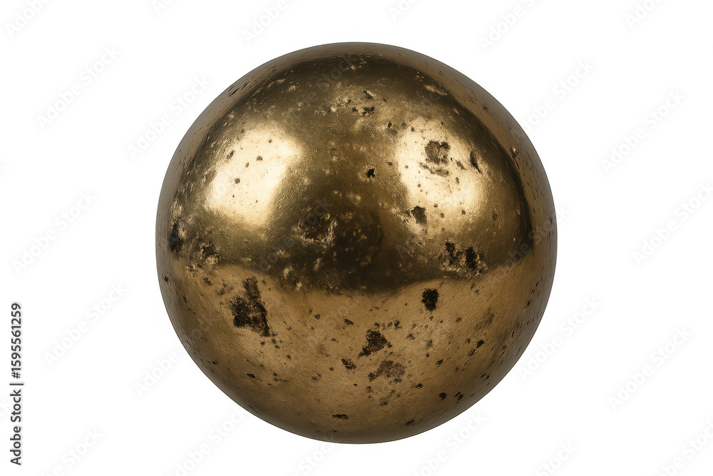Poster golden sphere with a worn surface, isolated on transparent background, creating a captivating visual