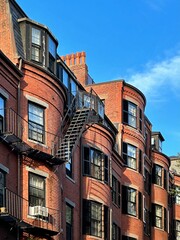 Historic Federal-style red brick row houses - Boston brownstones 