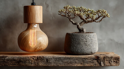 old wooden table with bonsai
