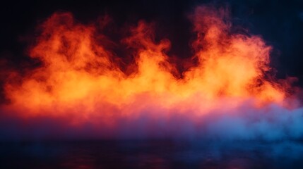 Vibrant hues of smoke and haze blend in a dramatic scene.