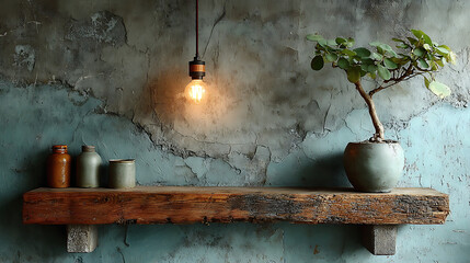 old wooden table with bonsai