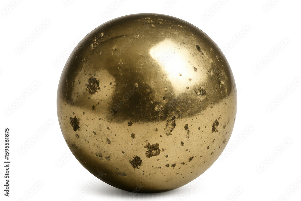 Poster shiny golden sphere with reflective surface and some imperfections, isolated on transparent backgrou