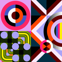 Abstract geometric pattern with circles and shapes in vibrant colors  