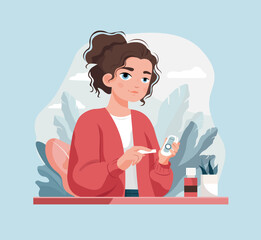 vector style illustration of a woman seeking from Diabetes.