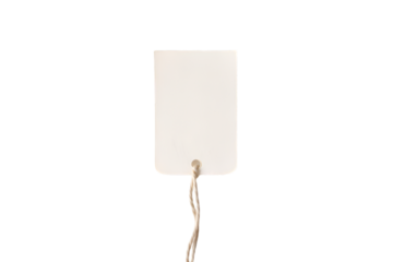 Blank price tag with string isolated on white background for sale product and retail label visuals
