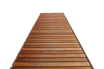 Wooden dock isolated on white background for lakefront scenery and nautical outdoor visuals
