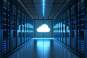 Cloud computing data center server room for it infrastructure and network technology solutions design