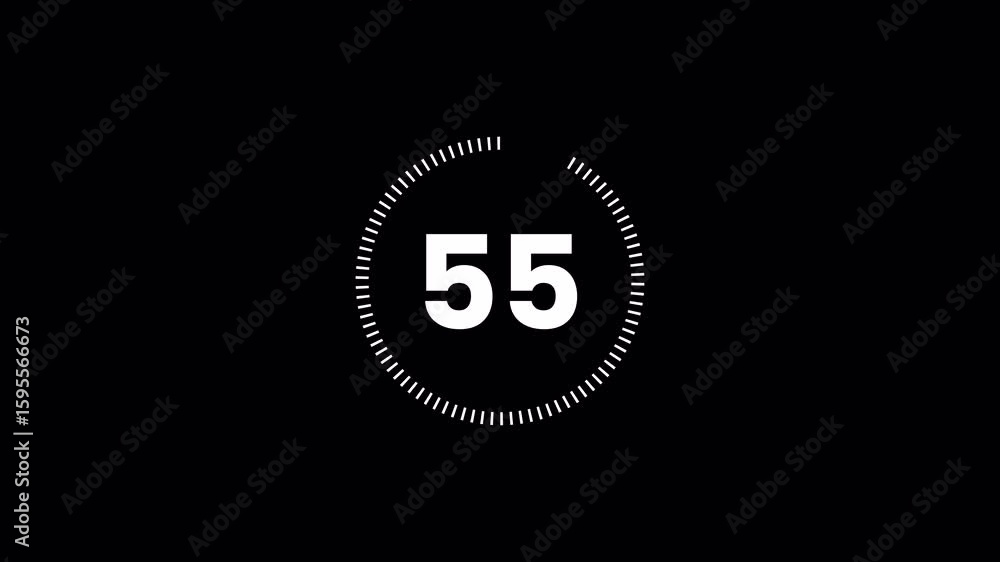 Poster countdown one minute animation from 60 to 0, white on balck. isolated animation.