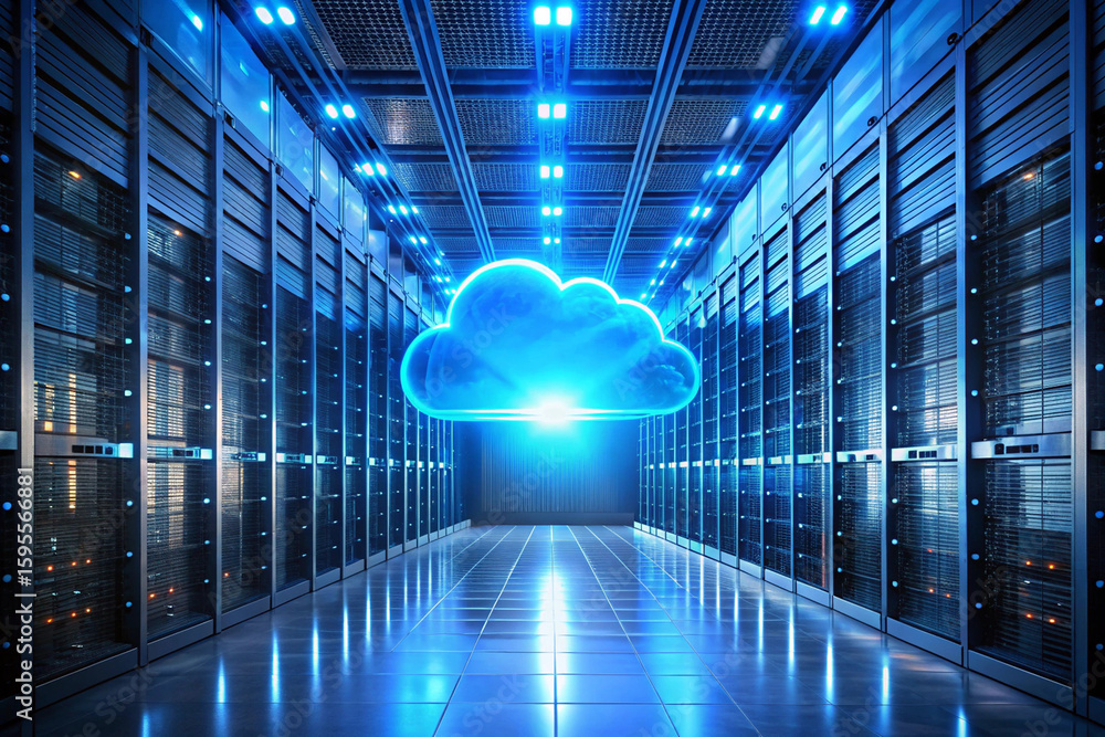 Poster explore cloud computing solutions and server room infrastructure for data storage and processing nee