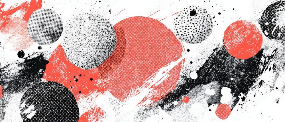 Poster abstract grunge background with red circles and black brush strokes modern artistic texture with hal
