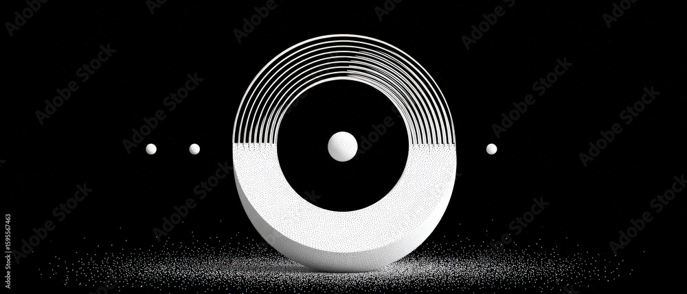 Poster abstract black and white geometric design with sphere and circle elements modern minimalist concept 