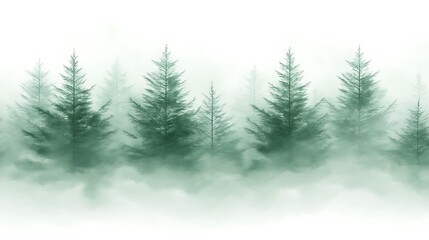 Verdant trees shrouded in a misty forest scene.