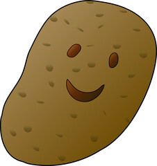 Smiling Potato Cartoon Illustration Isolated on White. Cute Potato Character with Happy Face Expression. Funny Smiley Face Potato Drawing Vector Clipart. Cheerful Potato Mascot Design for Food or Kids
