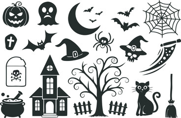Halloween Icons Silhouette Collection with Spooky Elements ghost